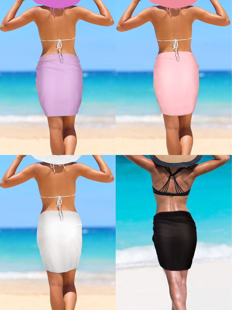 Chuangdi 4 Pcs Sarongs Coverups for Women Swimsuit Wrap Skirt Beach Bikini Bottom Cover up Short Skirt Chiffon Cover Ups for Swimwear(Black, White, Pink and Purple) - Image 5